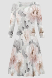 Cyan Elegant Print Patchwork O Neck A Line Dresses