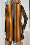 Yellow Casual Leopard Print Stripe Pocket Contrast O Neck Printed Dresses