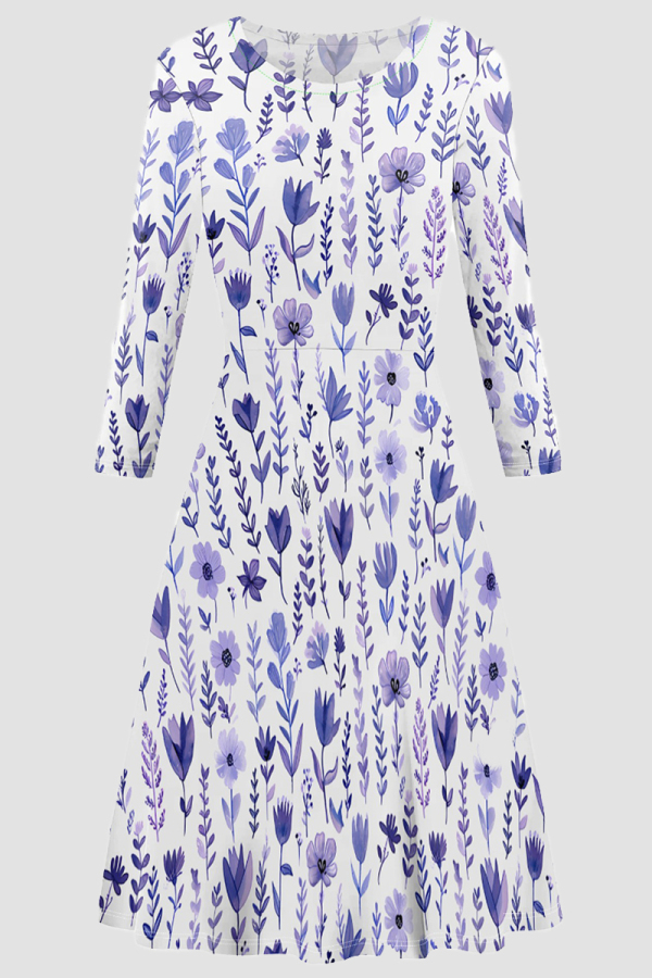 Purple Elegant Print Patchwork O Neck A Line Dresses