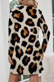 Yellow Casual Leopard Print Stripe Pocket Contrast O Neck Printed Dresses