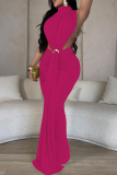 Black Elegant Solid Color Patchwork Ruched Half A Turtleneck Long Dresses