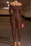Rose Red Casual Solid Color Patchwork Backless Off Shoulder Skinny Jumpsuits