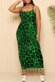 Purple Sexy Casual Print Backless Spaghetti Strap Long Dresses