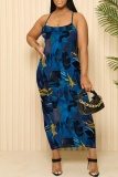 Green Sexy Casual Floral Print Backless Spaghetti Strap Long Dresses
