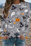 Grey Casual Street Graffiti Print Contrast O Neck Tops