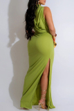 White Elegant Solid Color Patchwork Ruched Half A Turtleneck Long Dresses