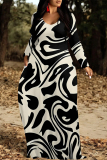 Brown Casual Gradient Print Colorblock Pocket Contrast V Neck Printed Dresses