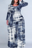 White Casual Leopard Print Faux Denim Print Contrast O Neck Printed Plus Size Dresses