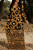 Brown Casual Gradient Print Colorblock Pocket Contrast V Neck Printed Dresses