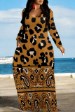 Brown Casual Gradient Print Colorblock Pocket Contrast V Neck Printed Dresses