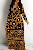 Brown Casual Gradient Print Colorblock Pocket Contrast V Neck Printed Dresses