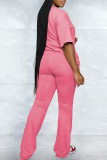 Pink Casual Solid Color Patchwork O Neck Short Sleeve Two Pieces