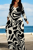 Brown Casual Gradient Print Colorblock Pocket Contrast V Neck Printed Dresses