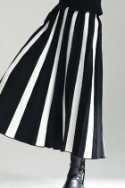 Black And White Elegant Stripe Patchwork Loose Mid Waist Speaker Patchwork Bottoms