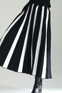 Black And White Elegant Stripe Patchwork Loose Mid Waist Speaker Patchwork Bottoms