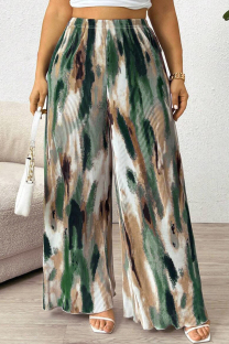 Green Casual Print Patchwork Plus Size