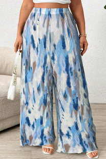 Blue Casual Print Patchwork Plus Size