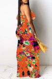 Multicolor Casual Floral Print Hollow Out O Neck Long Dresses