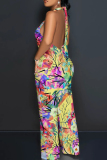 Multicolor Casual Floral Print Backless Halter Regular Jumpsuits