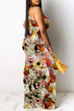Multicolor Casual Floral Print Hollow Out O Neck Long Dresses