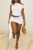 Dark Brown Casual Solid Color Ruched Oblique Collar Sleeveless Two Pieces