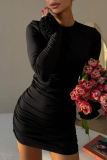 Pink Sexy Solid Color Patchwork Flower Shape O Neck Wrapped Skirt Dresses