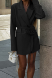 Grey Casual Solid Color Pocket Patchwork Flowers Turn-back Collar Outerwear