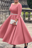 White Elegant Solid Color Patchwork Zipper O Neck A Line Dresses