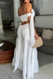White Sexy Casual Solid Color Backless Belted Off Shoulder Fitted Jumpsuits
