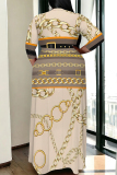 Multicolor Casual Flowers Stripe Chain print Lace Up Contrast V Neck Printed Plus Size Dresses