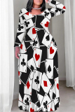 Red Casual Camouflage Print Stripe O Neck Printed Plus Size Dresses