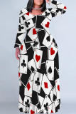 Red Casual Camouflage Print Stripe O Neck Printed Plus Size Dresses