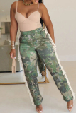 Leopard Print Casual Print Fringed Trim Buttons Patchwork Zipper Loose Mid Waist Conventional Patchwork Bottoms