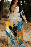 Black And White Casual Colorblock Floral Print The stars Pocket Contrast O Neck Printed Dresses