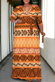 Multicolor Casual Flowers Stripe Chain print Lace Up Contrast V Neck Printed Plus Size Dresses