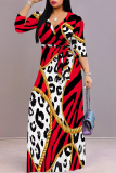 Black And White Elegant Leopard Print Zebra Print Chain print Pocket Lace Up V Neck Printed Dresses(There are pockets)