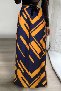 Orange Casual Print Pocket Regular High Waist Wide Leg Full Print Trousers