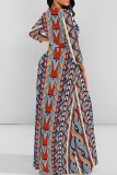 Colour Elegant Print Patchwork Strap Design O Neck Long Dresses