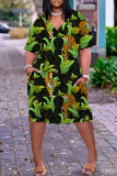 Leopard Print Casual Print Pocket V Neck Short Sleeve Plus Size Dresses