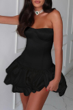 Black Sexy Solid Color Patchwork Backless Strapless A Line Dresses