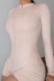 Pink Sexy Solid Color Patchwork Zipper Zipper Collar Skinny Rompers