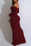 Tibetan Blue Sexy Solid Color Off Shoulder One Step Skirt Dresses