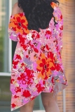 Pink Orange Casual Print Irregular Oblique Collar Plus Size Two Pieces