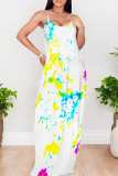 Multicolor Casual Print Backless Spaghetti Strap Long Dresses