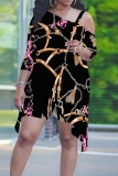 Pink Orange Casual Print Irregular Oblique Collar Plus Size Two Pieces