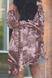 Pink Orange Casual Print Irregular Oblique Collar Plus Size Two Pieces