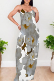 Multicolor Casual Print Backless Spaghetti Strap Long Dresses