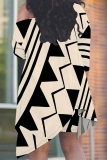 Pink Orange Casual Print Irregular Oblique Collar Plus Size Two Pieces