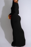 Red Elegant Solid Color Hollow Out Patchwork Ruched Deep V Neck Long Dresses