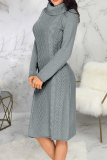 Black Elegant Solid Color Patchwork Turtleneck Straight Dresses